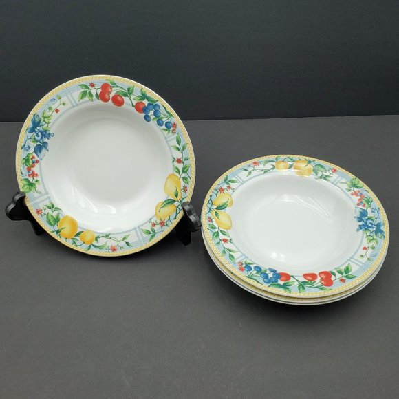 Retroneu Everyday Terrace Rim Soup Pasta Bowls Fruit Pears Berries Cherries - Picture 2 of 7